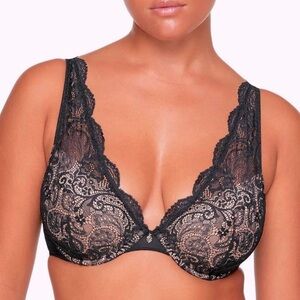 Thirdlove 34D Lace Contour Plunge Bra in black EUC Padded Push Up Underwire